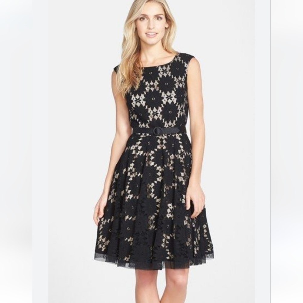 Eliza J Black Floral Lace Evening Dress
